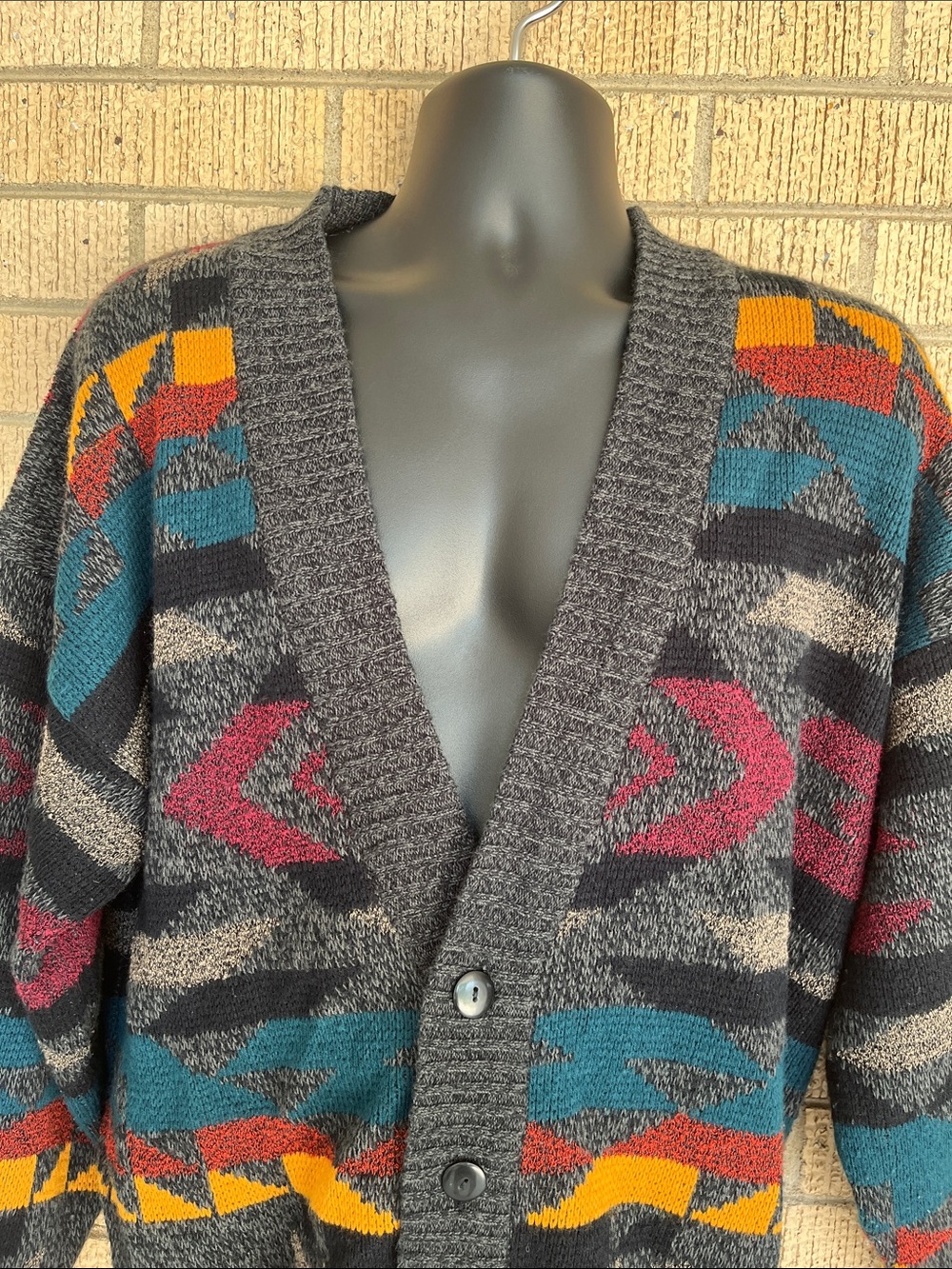 Adam Sloane Tribal Cosby Geometric Cardigan Sweater Vtg 80s/90s Grandpa Unisex L